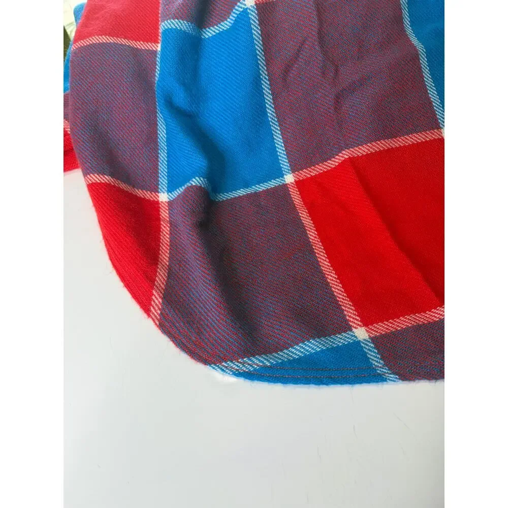 Sears Checkerboard Bedspread Blanket   Blue Red Vintage 80's 74